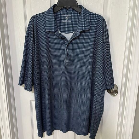 HORN LEGEND GINGHAM POLO SHIRT. PERFORMANCE LUXURY NAVY - Picture 1 of 5